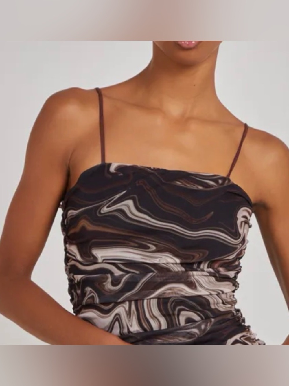 Haunt Fox Mesh Spiral Marble Print Spaghetti Strap Side Ruched Cami Top 1X